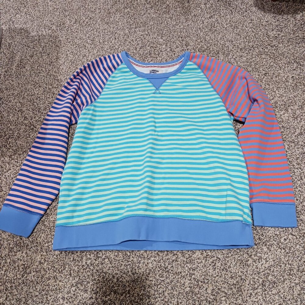 Lands' End striped crewneck sweatshirt women's - Picture 1 of 9